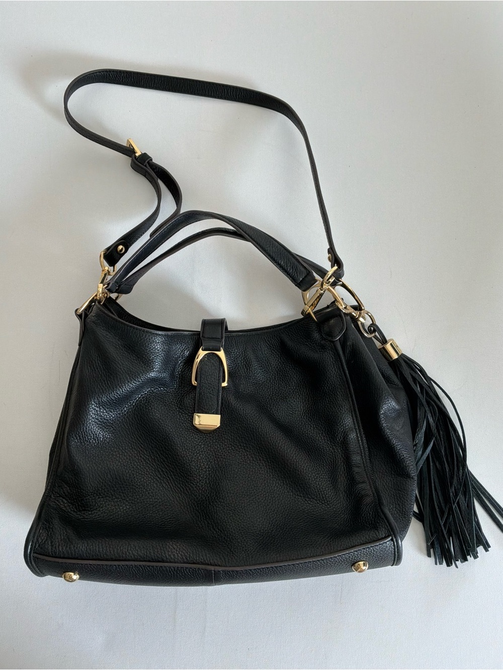 G.I.L.I. Genuine Leather Black Tassel Satchel Crossbody Shoulder Bag